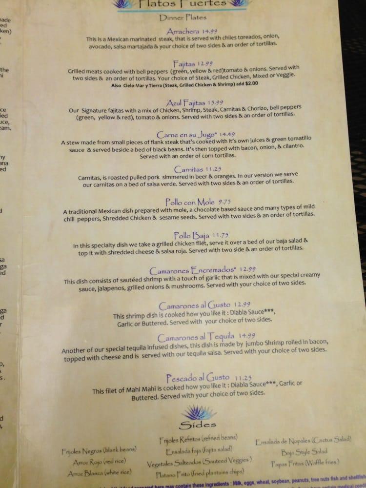 Menu at Azul Tequila Taqueria & Cantina pub & bar, Peachtree City