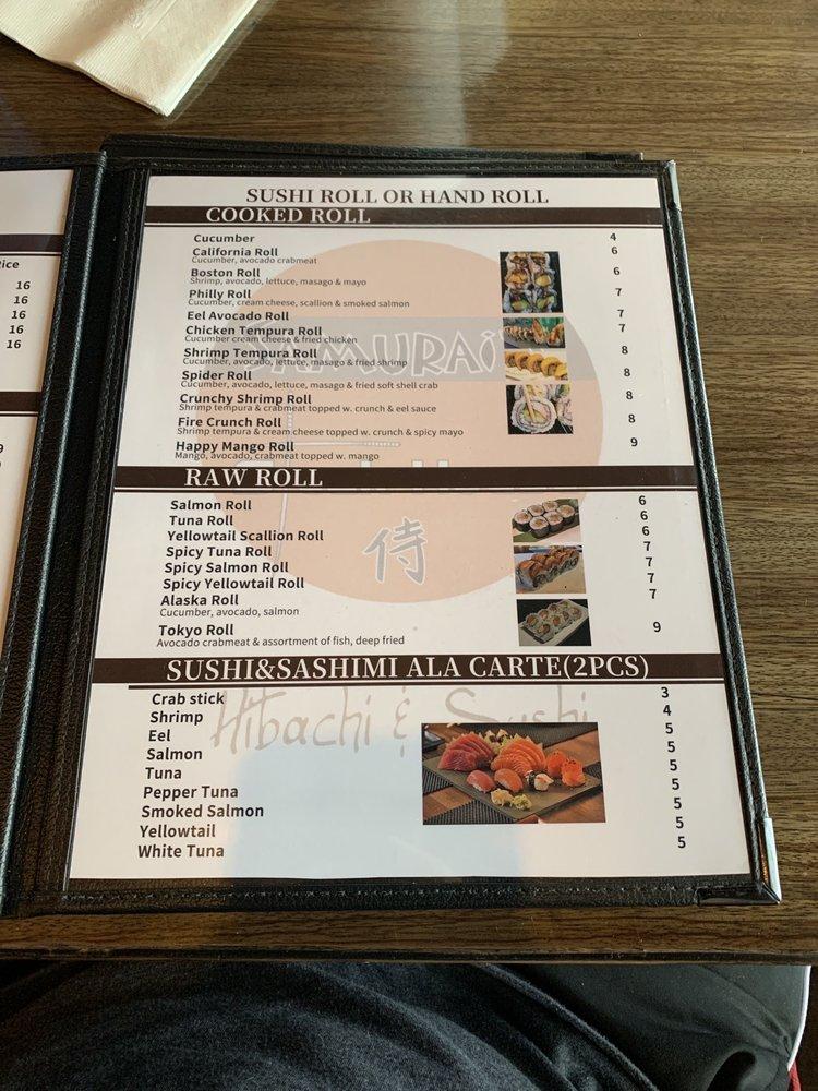 Menu at Samurai Steakhouse, Athens, 702 US Hwy 72 W