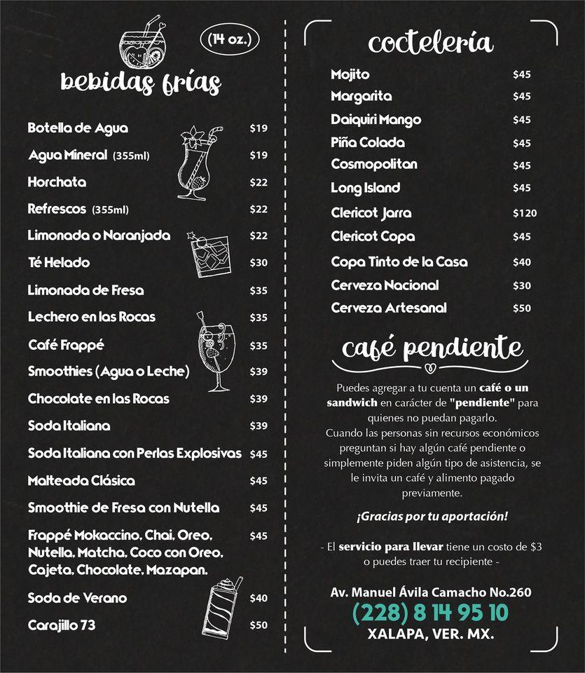 Menu at 73 Simple Coffee House, Xalapa