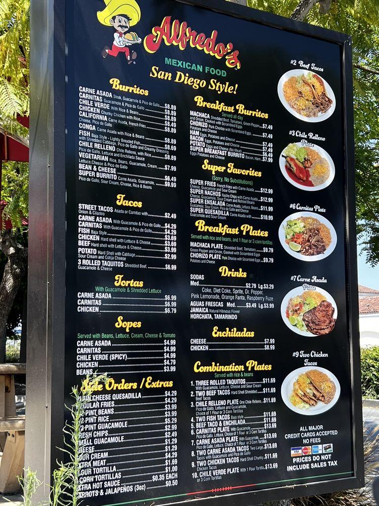Menu at Alfredo's Mexican Food restaurant, Bell Gardens, Eastern Ave