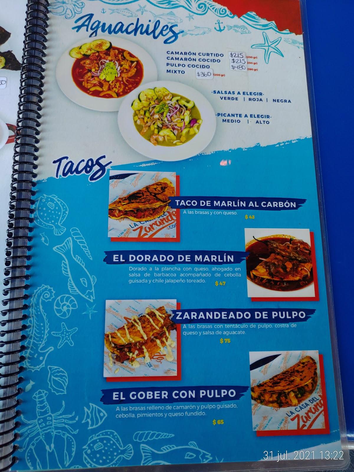 Carta del restaurante La Casa del Zarandeado, Mexicali