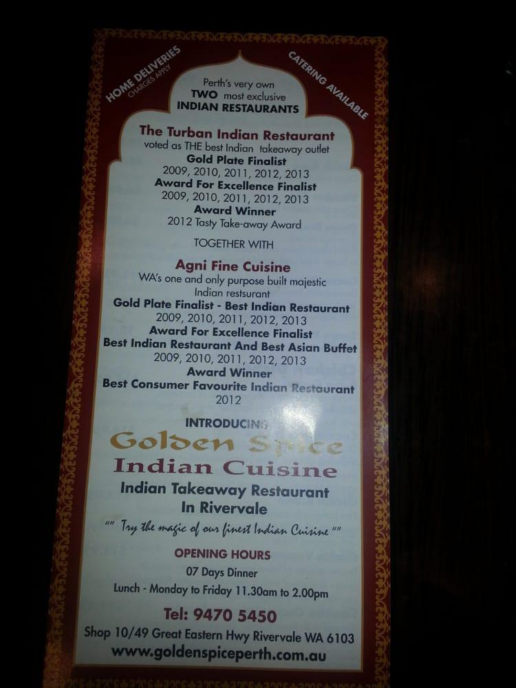 Menu at Golden Spice Indian Cuisine fast food, Rivervale