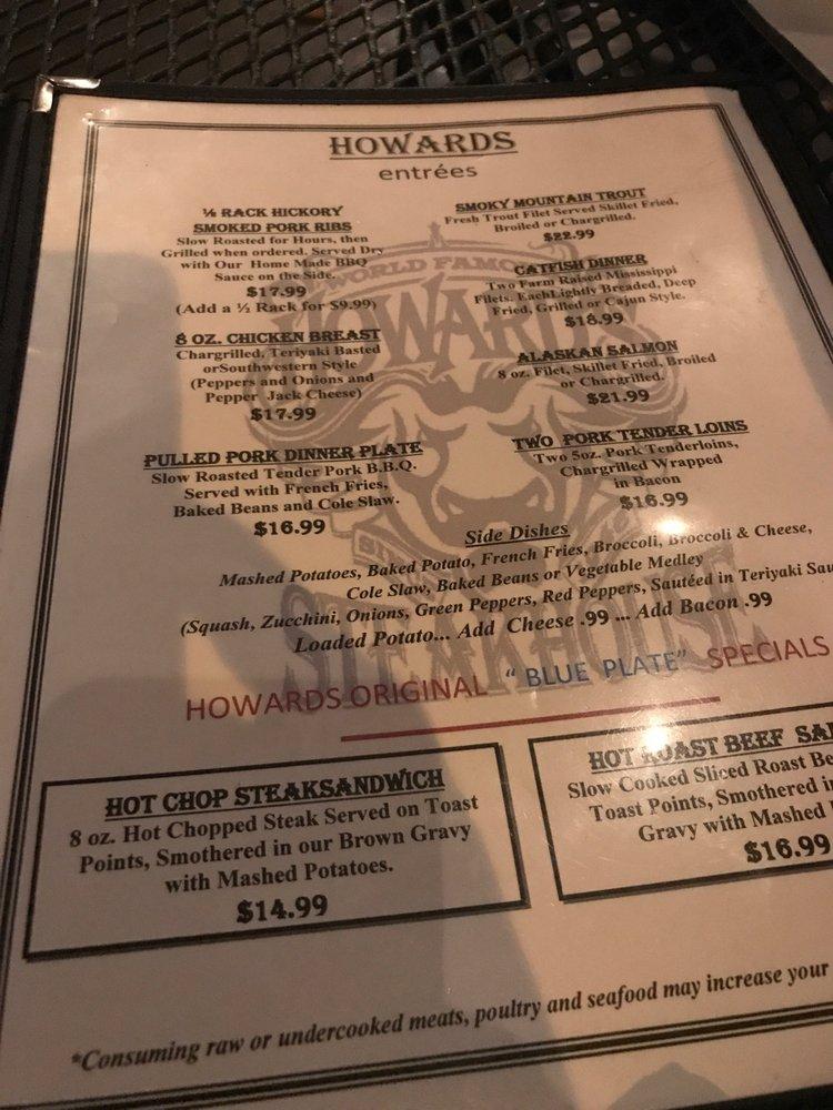 Menu at Howard's Restaurant Gatlinburg's Oldest Restaurant, Gatlinburg