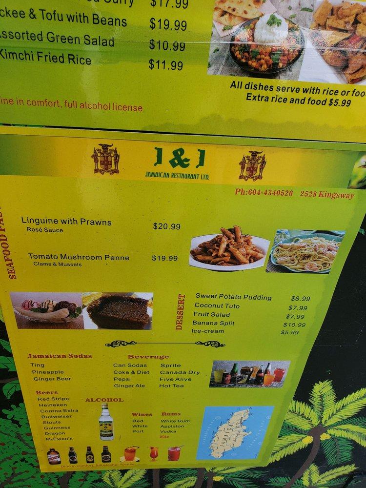 Menu at I&I Jamaican Restaurant, Vancouver