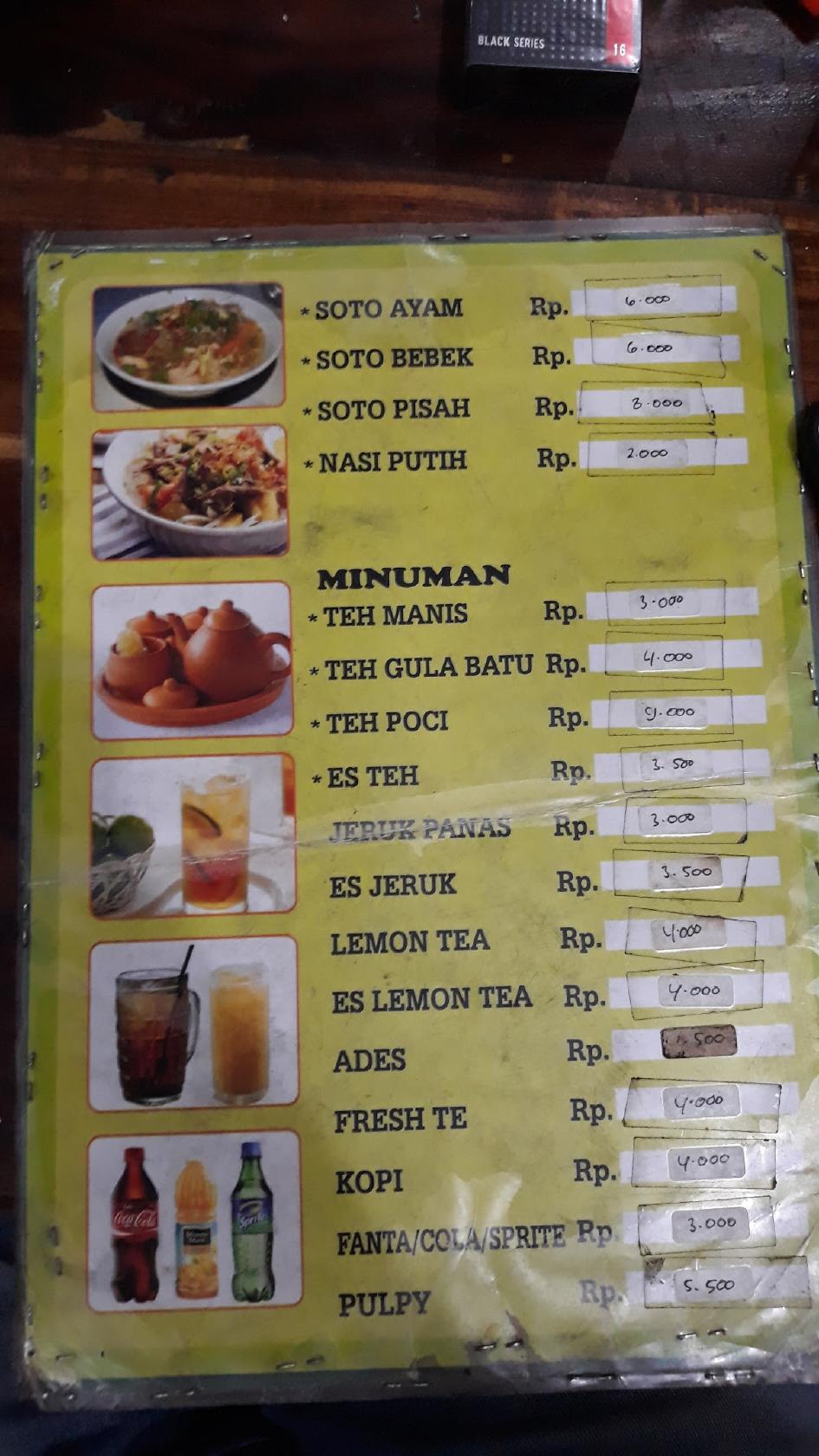 Menu at Soto Ayam Pak MAN restaurant, Tamanmartani