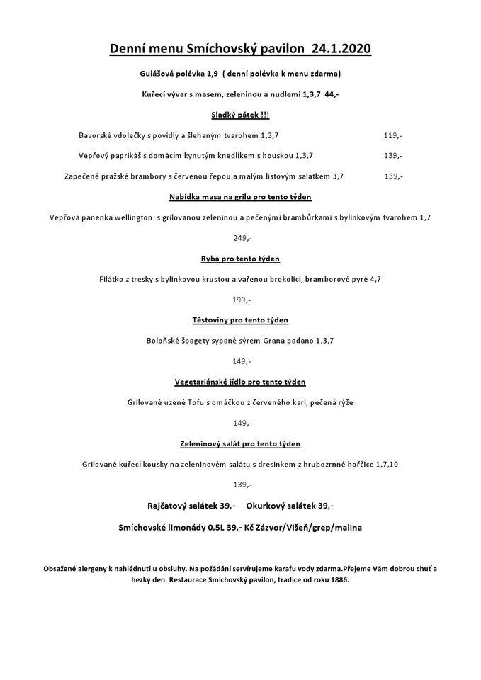 Menu at Smíchovský pavilon cafe, Karlovy Vary, Lidická 274/2