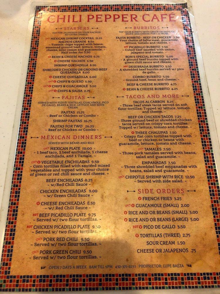 Menu at Chili Pepper Cafe, Study ButteTerlingua, 100 TX118
