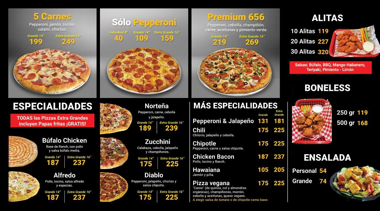 Menu at Pizzería 656, Ciudad Juarez