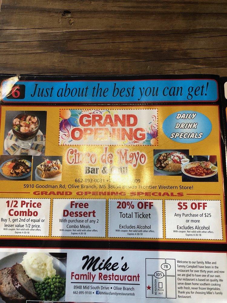 Menu at Cinco de Mayo Bar & Grill, Olive Branch