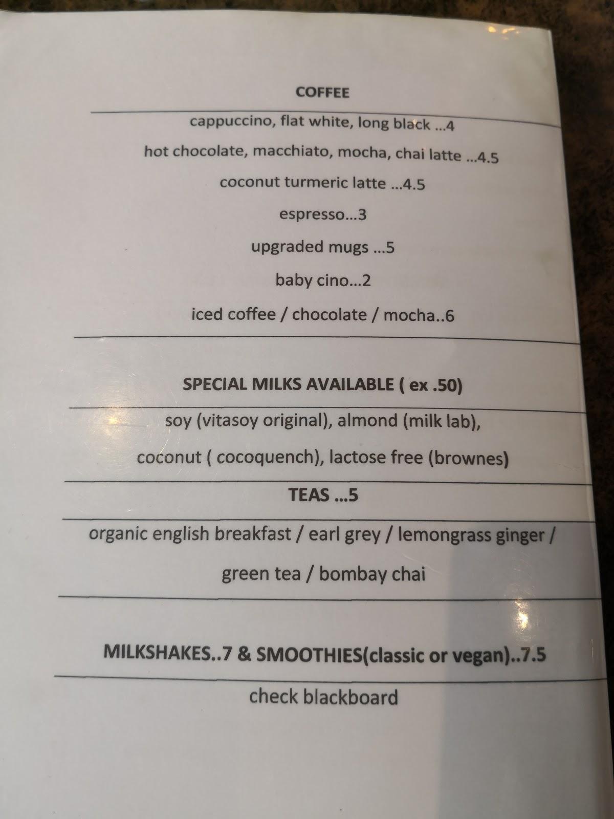 Menu at Kettle Cafe, Lathlain