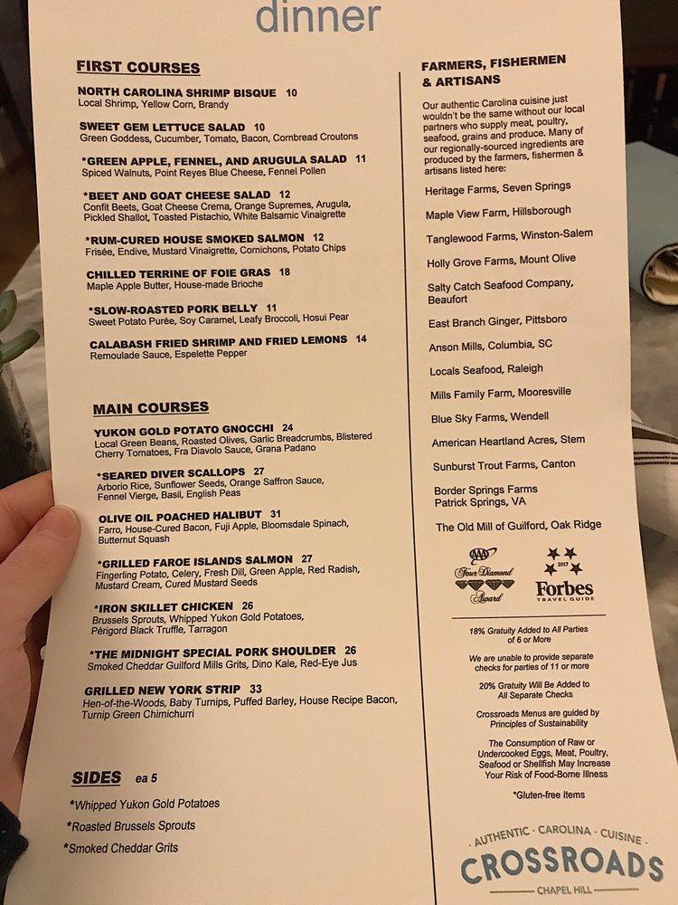 Menu at Crossroads Chapel Hill pub & bar, Chapel Hill