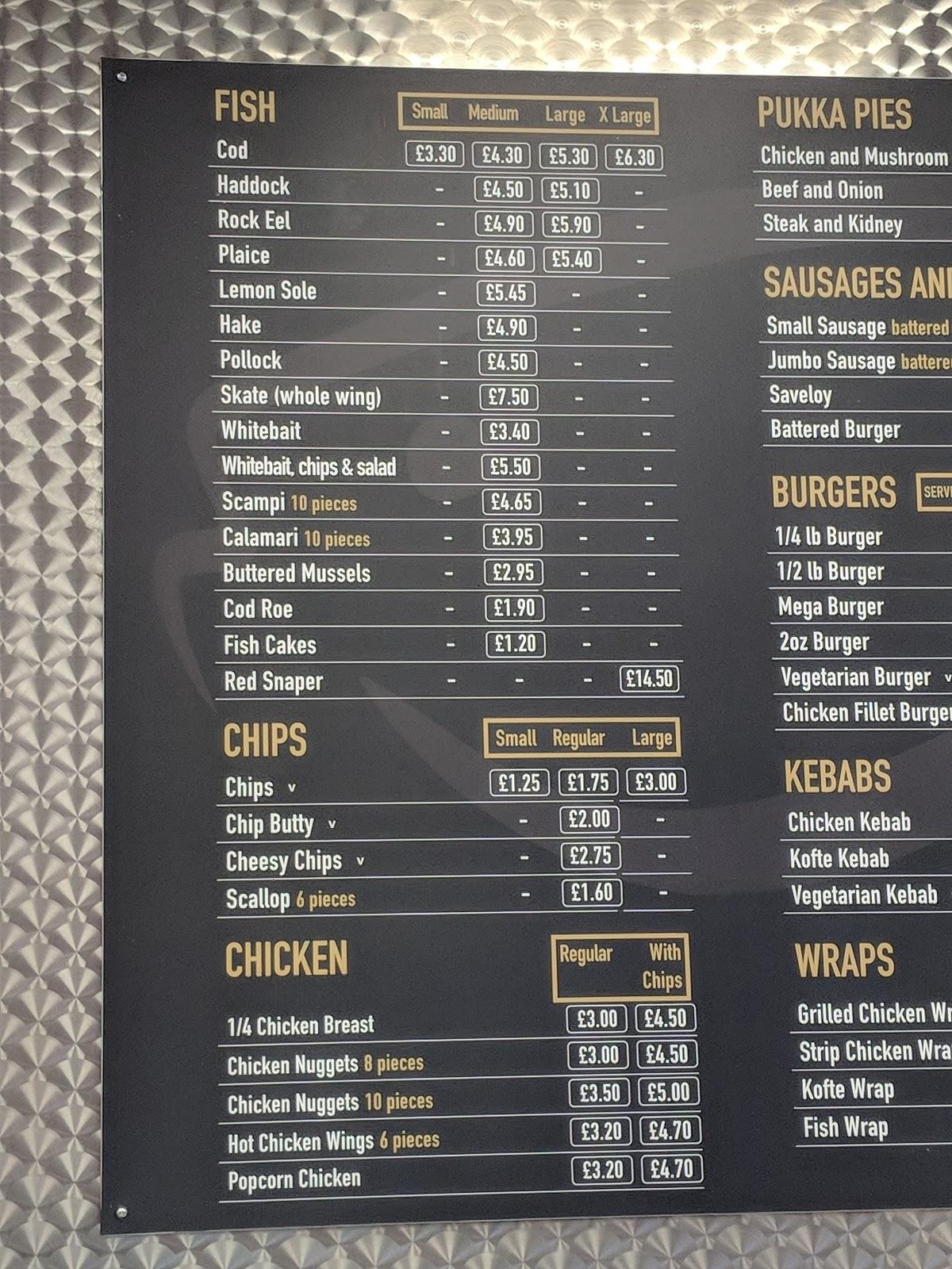 Menu at Hamilton Fish & Chips fast food, Felixstowe