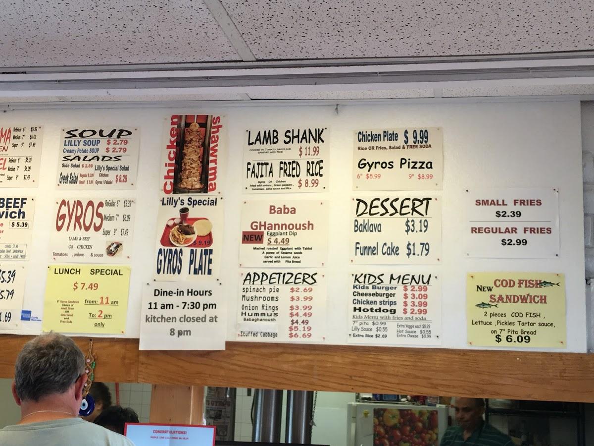 Menu at Lilly's Gyros restaurant, Fairview Heights