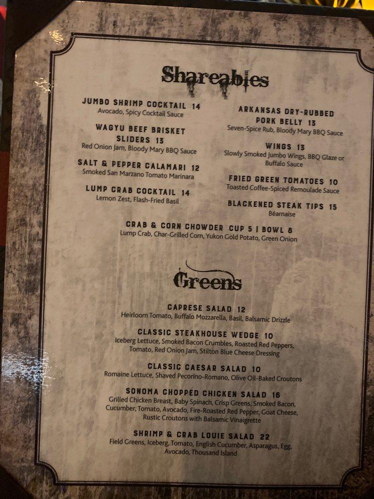 Menu at Heritage Grille Steak & Fin steakhouse, Little Rock