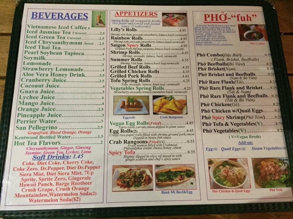 Menu at Lilly's Café restaurant, New Orleans