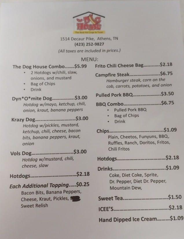 Menu At The Dog House Restaurant Athens Decatur Pike