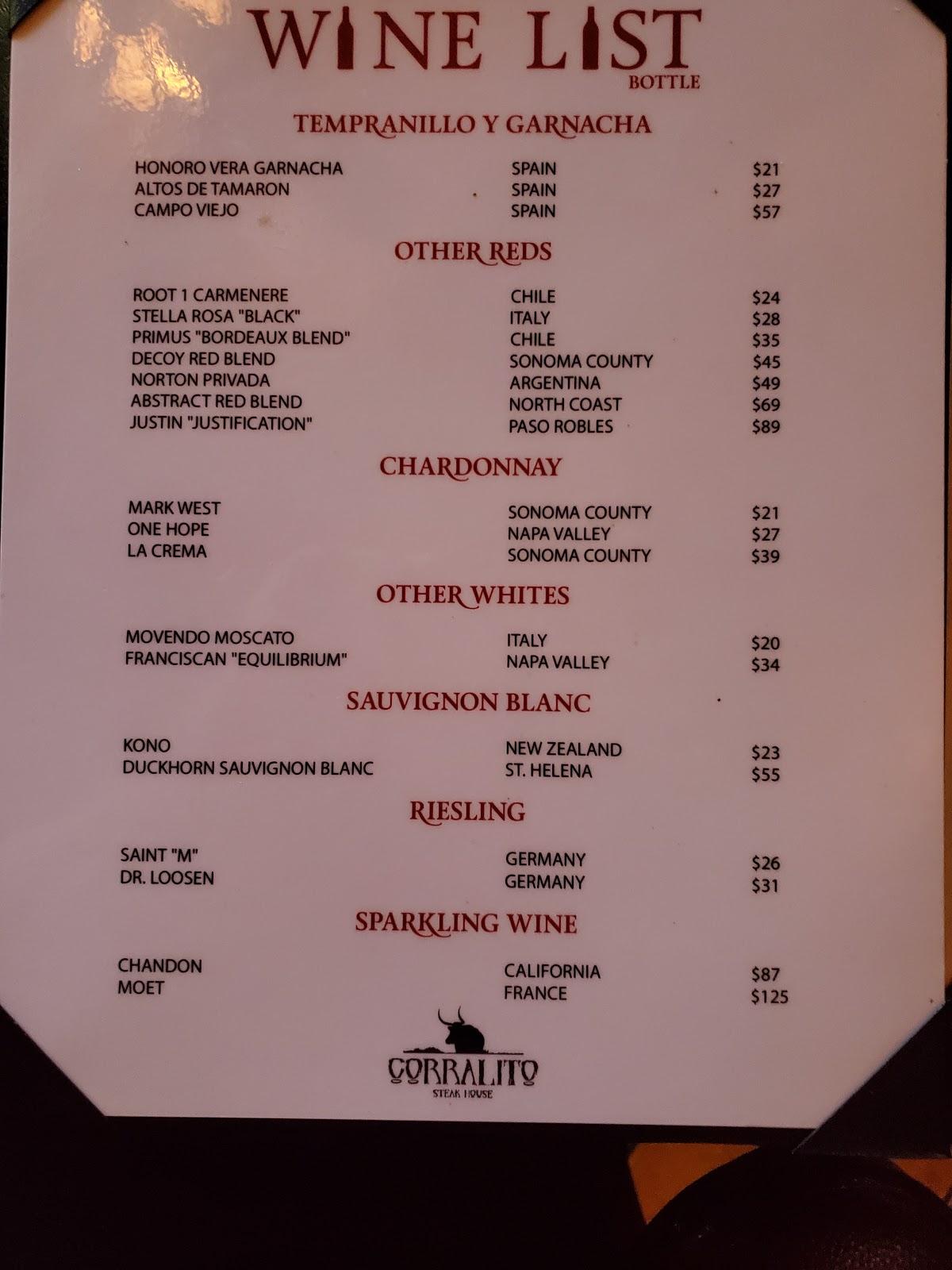 Menu at Corralito Steak House (5800 Doniphan) steakhouse, El Paso