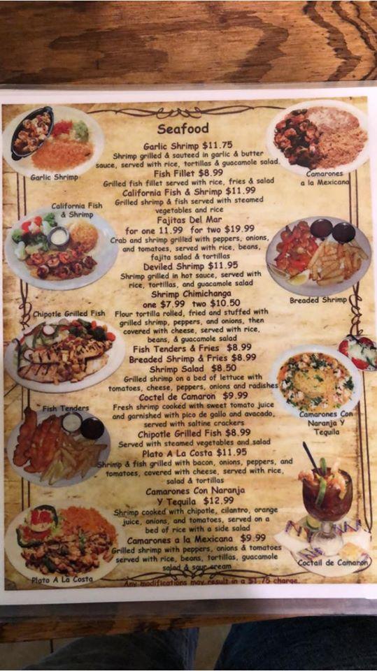 Menu at El Paso restaurant, Erin