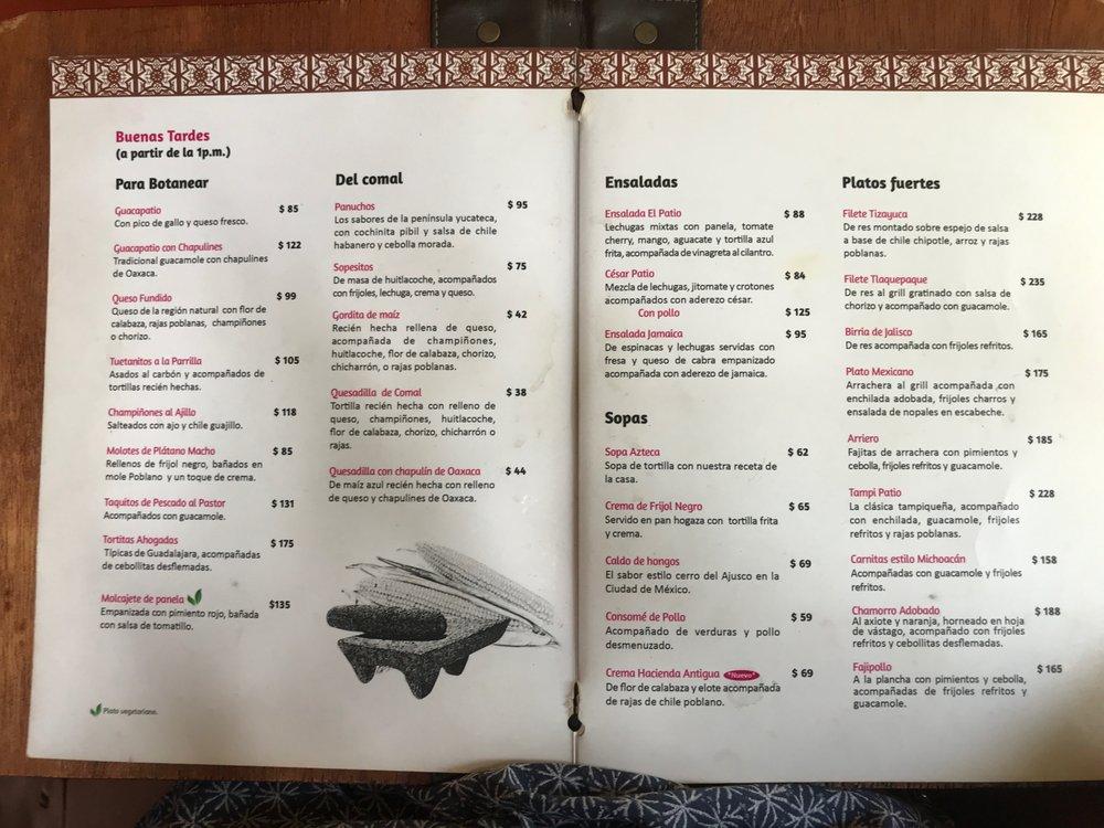 Carta del restaurante El Patio Tlaquepaque, San Pedro Tlaquepaque