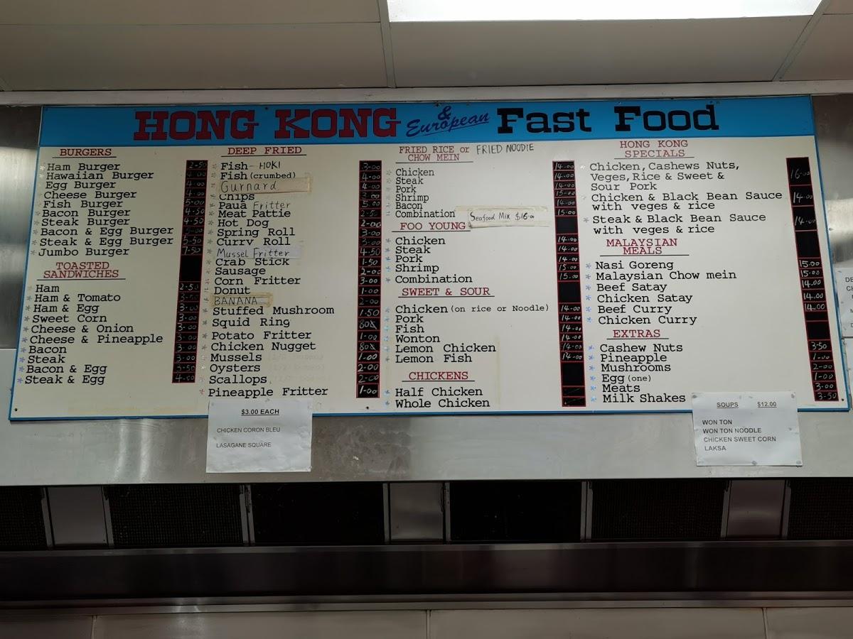 Menu at Hong Kong Fast Foods, Te Kuiti