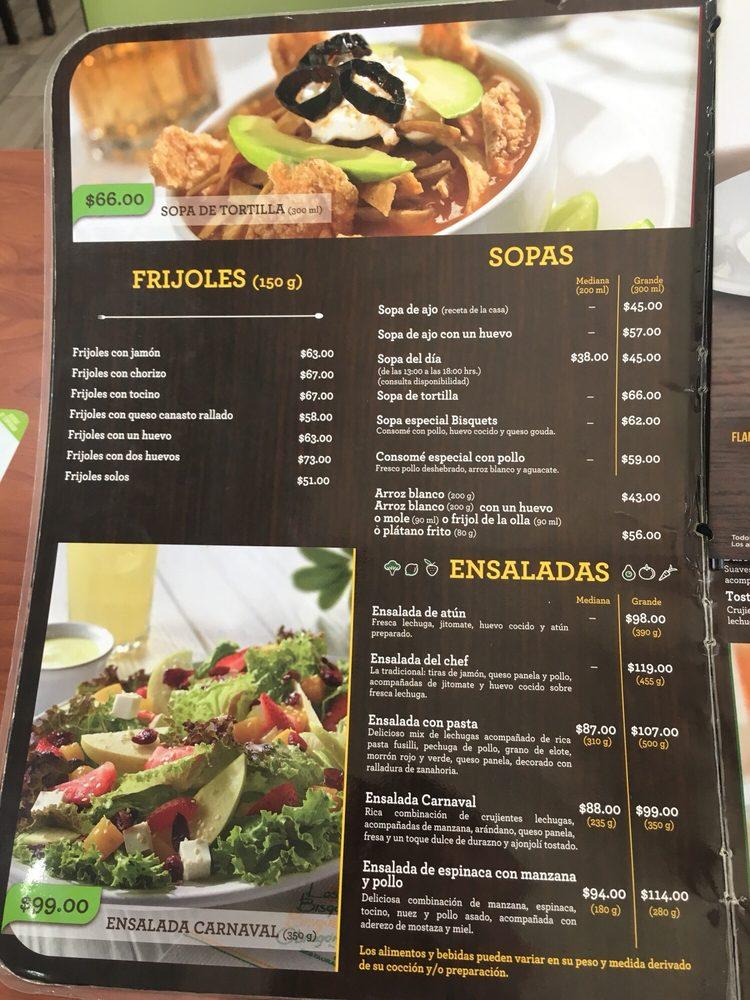 Menu at Bisquets Obregón Constituyentes cafeteria, Santiago de Querétaro