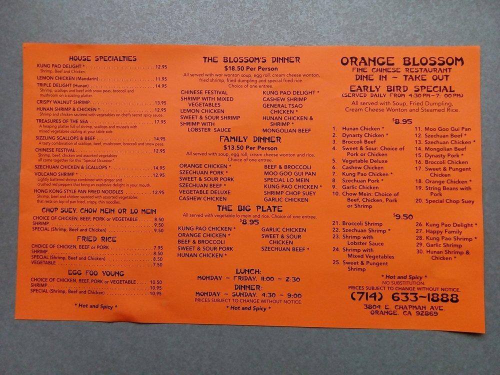 Menu at Orange Blossom restaurant, Orange