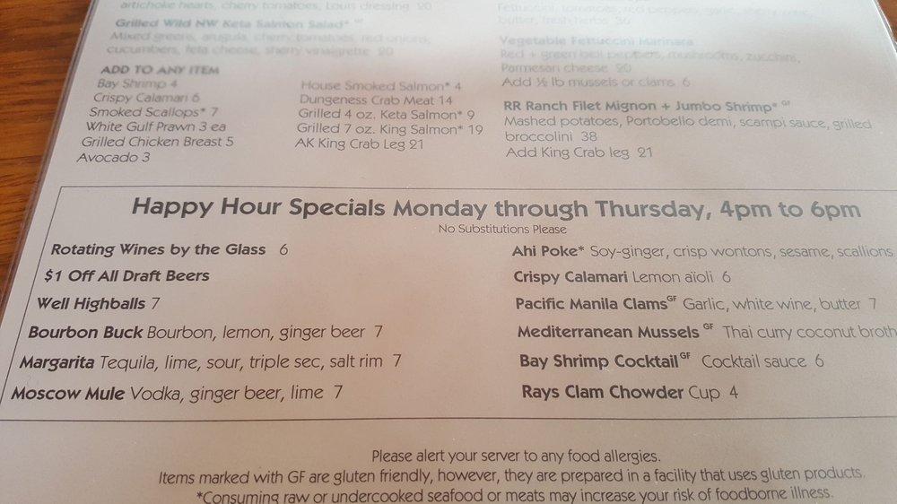 Menu at Ray's Boathouse restaurant, Seattle