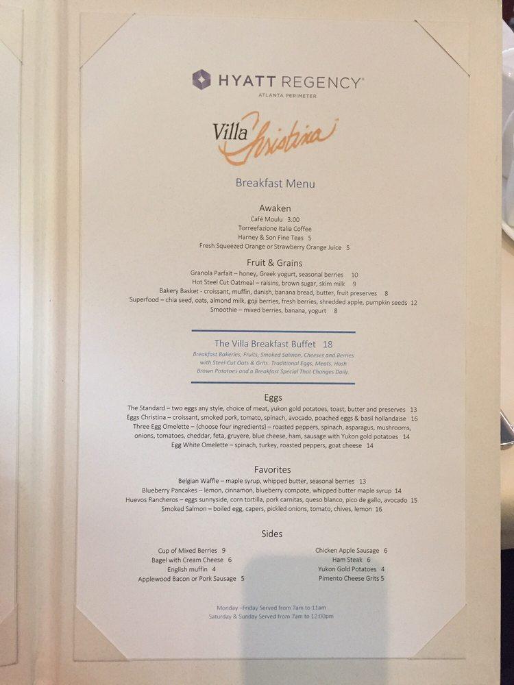 Menu at Villa Christina restaurant, Atlanta, Summit Blvd NE