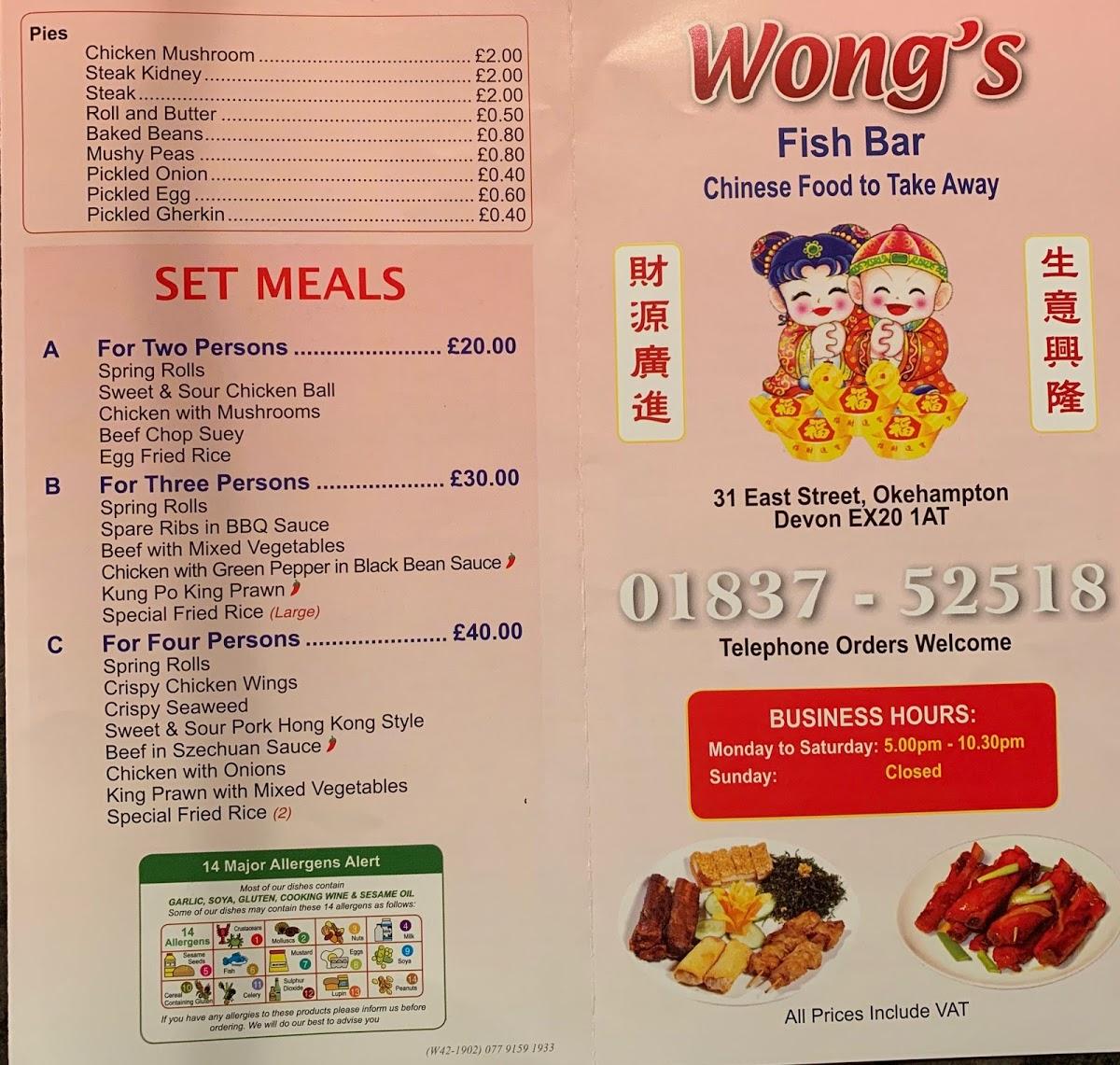 Menu at Wongs Fish Bar, Okehampton