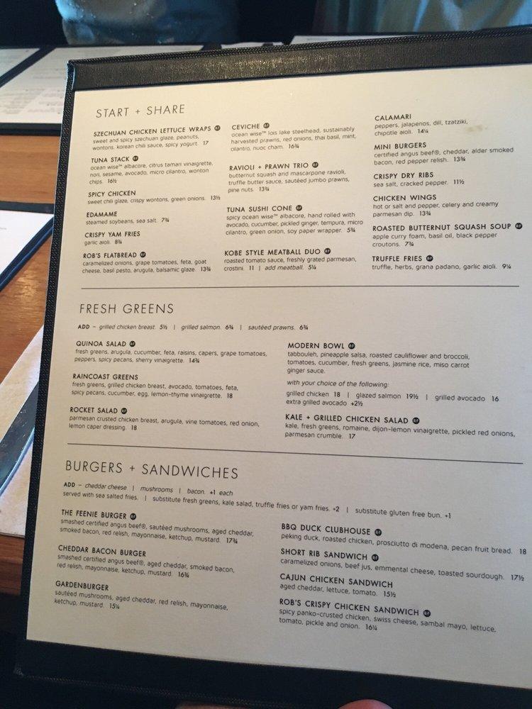 Menu at Cactus Club Cafe Coal Harbour, Vancouver