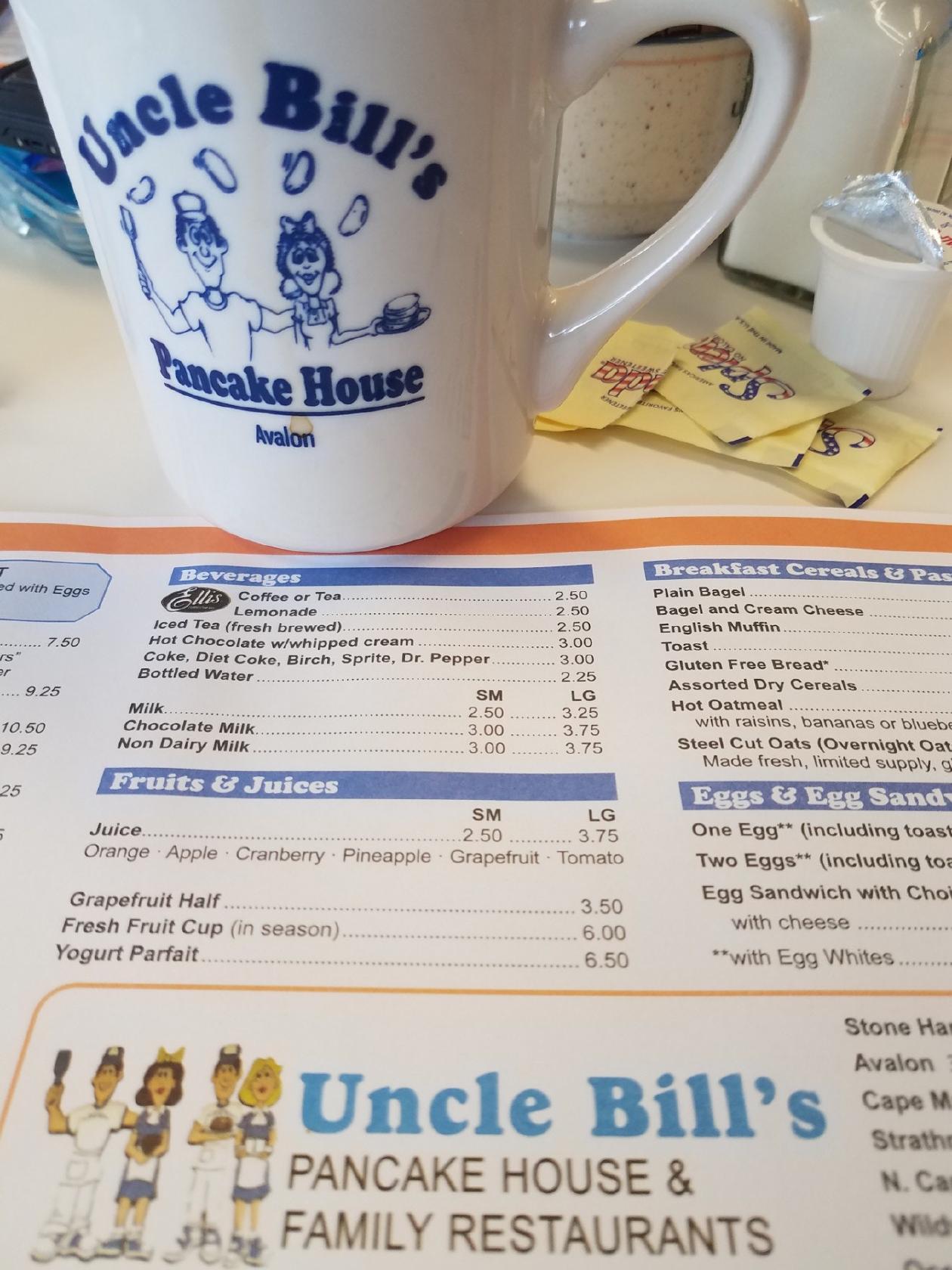 Menu at Uncle Bill's Pancake House restaurant, Avalon, Dune Dr