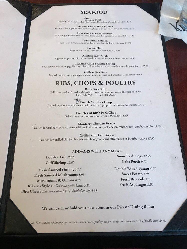 Menu at Kelsey's Steak & Seafood steakhouse, Valparaiso