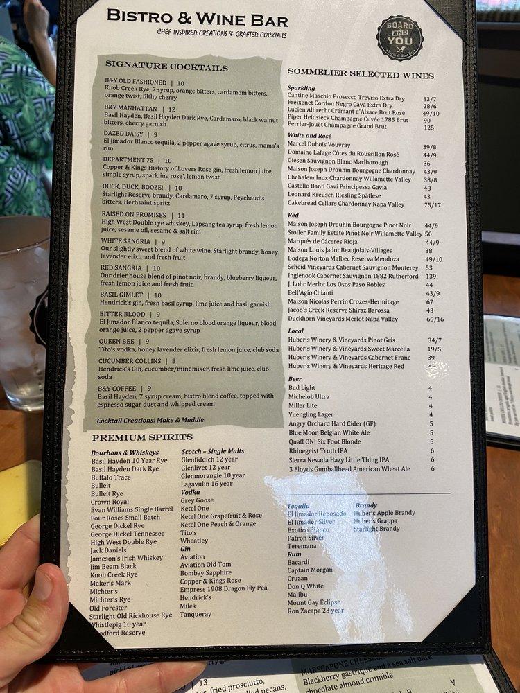 Menu at Board and You Bistro & Wine Bar, New Albany