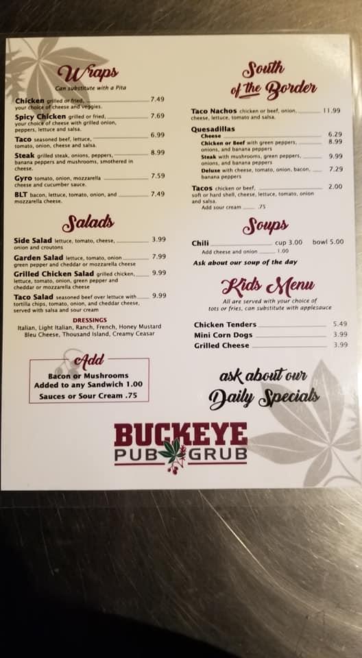 Menu at Buckeye Pub & Grub, Norwalk