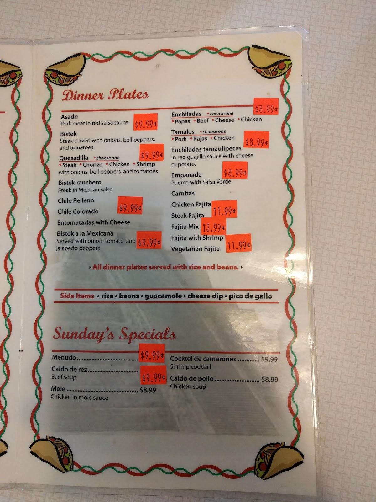 Menu at Lucero's Mexican Restaurant, Ottawa