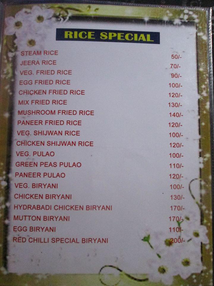 Red Chilli Restaurant menu