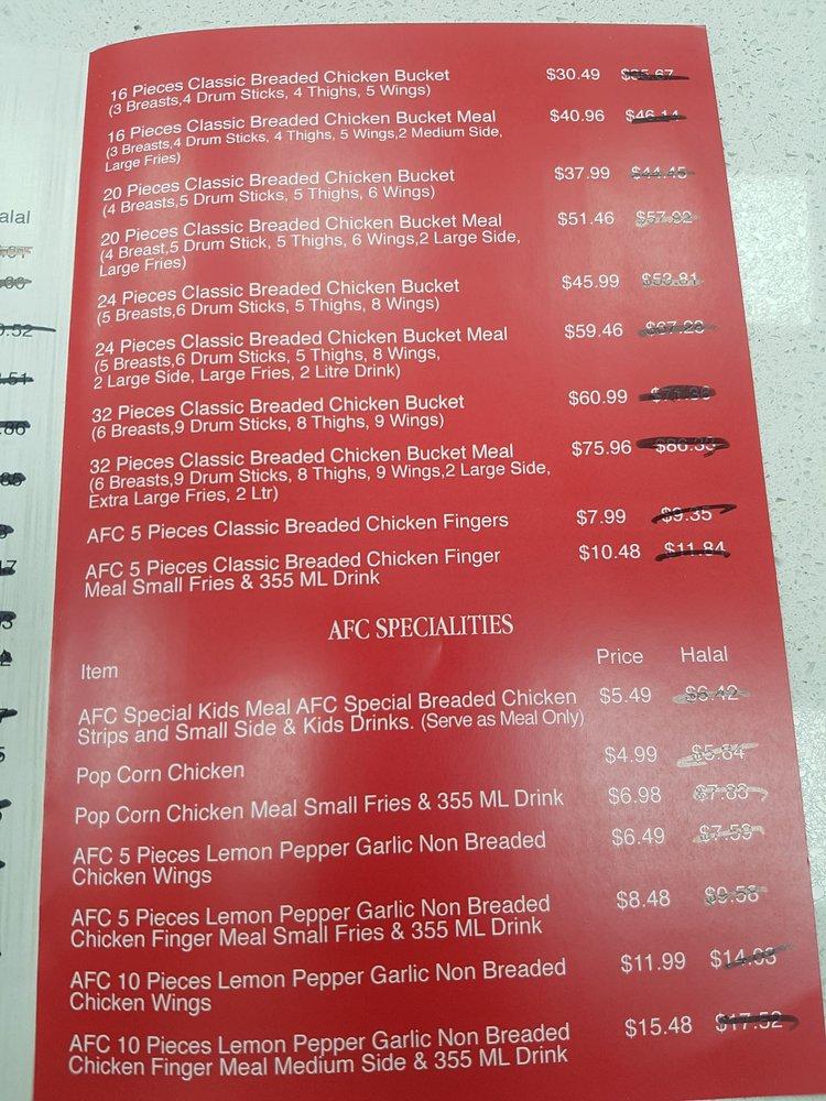 Menu at Afc Chicken fast food, Edmonton, 17 St NW