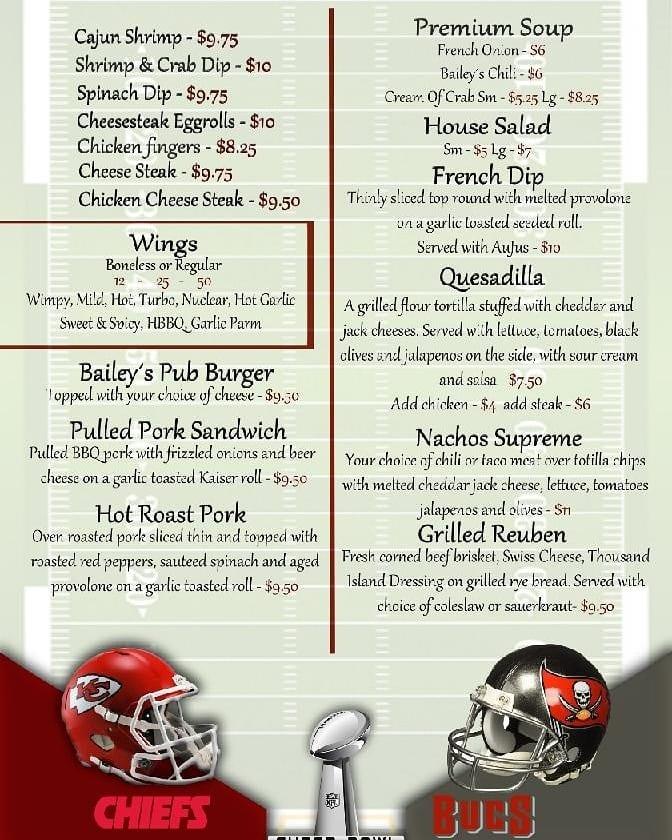 Menu at Bailey's Bar & Grille, Levittown