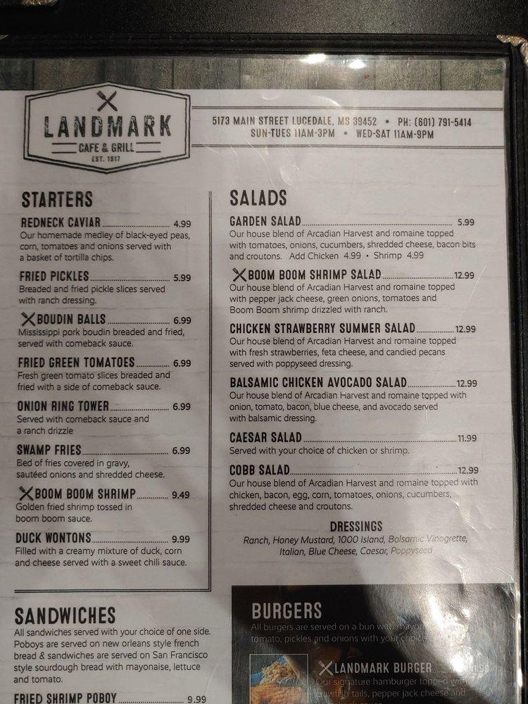 Menu at Landmark Café & Grill cafe, Lucedale