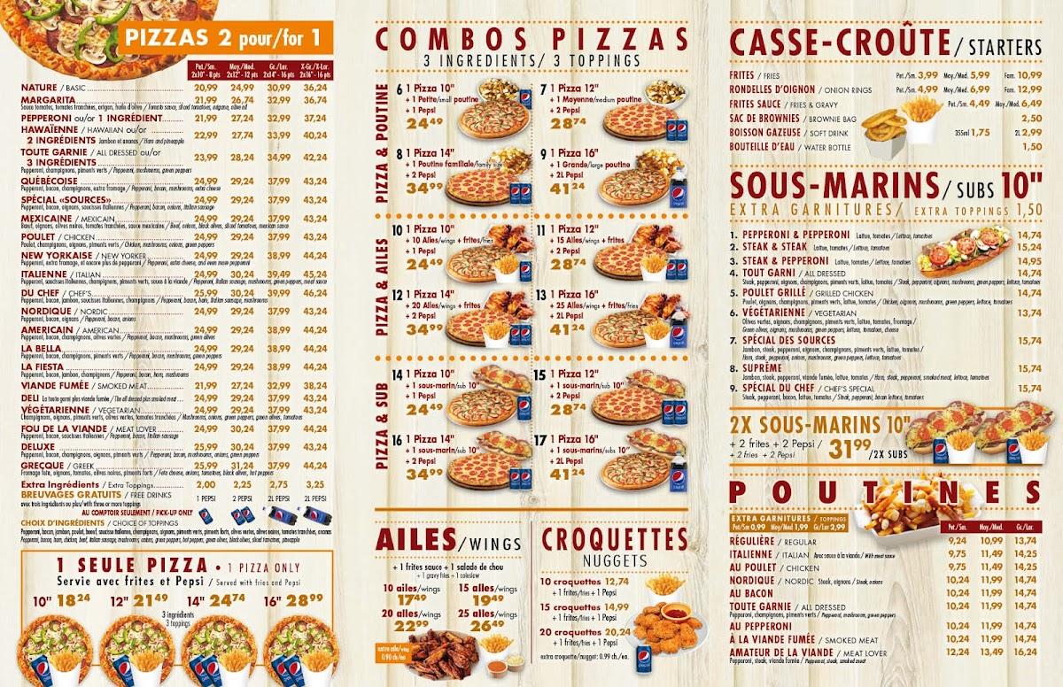 Carta del restaurante Pizza Des Sources, PointeClaire