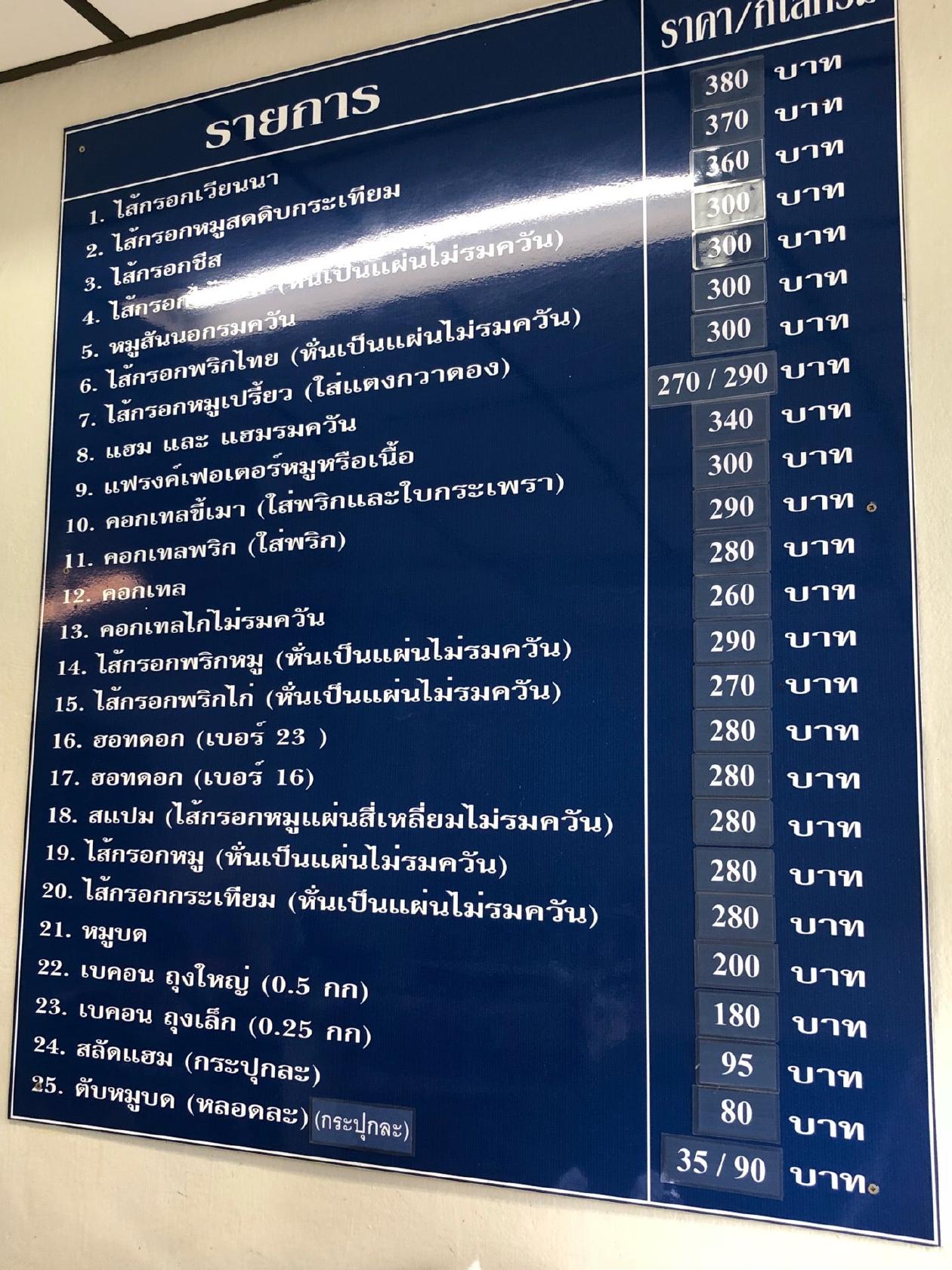 Menu at Bangkok Sausage and Ham, Bangkok