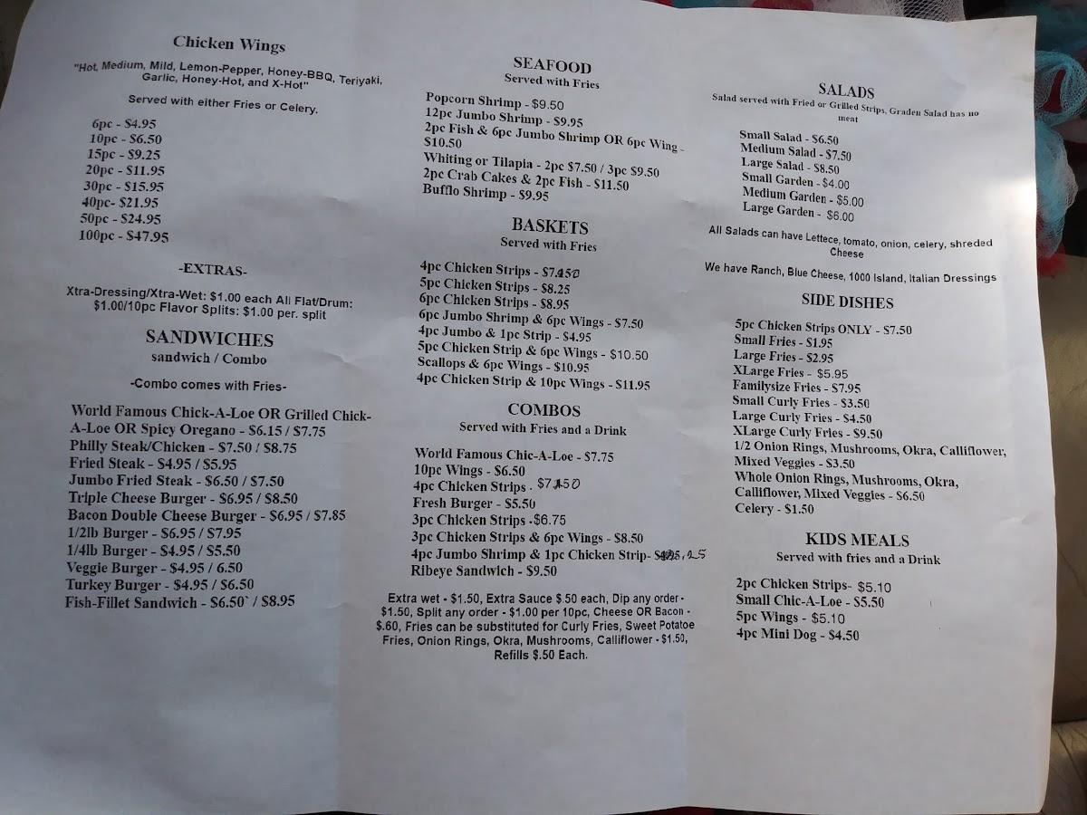 Menu at ChicALoes restaurant, East Point