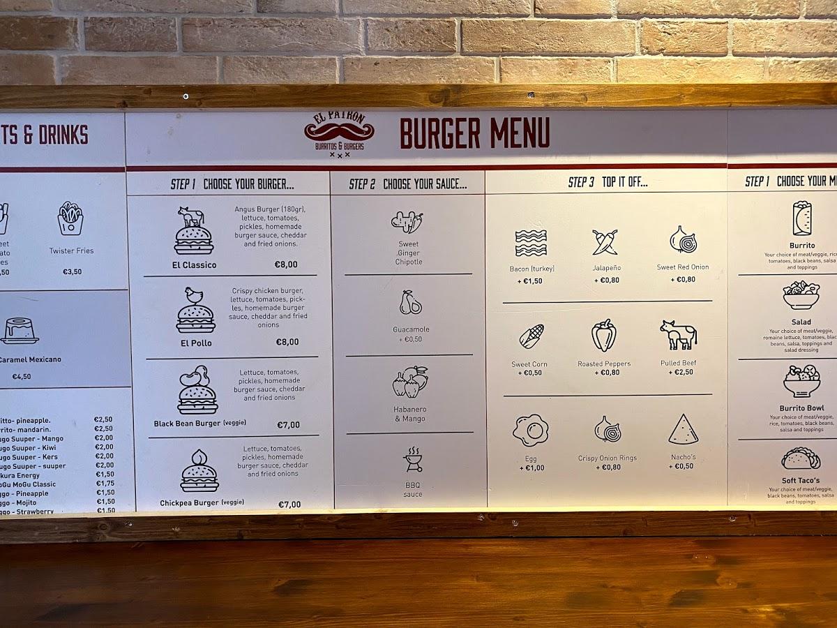 Carta de El Patron Burritos and Burgers, Amsterdam