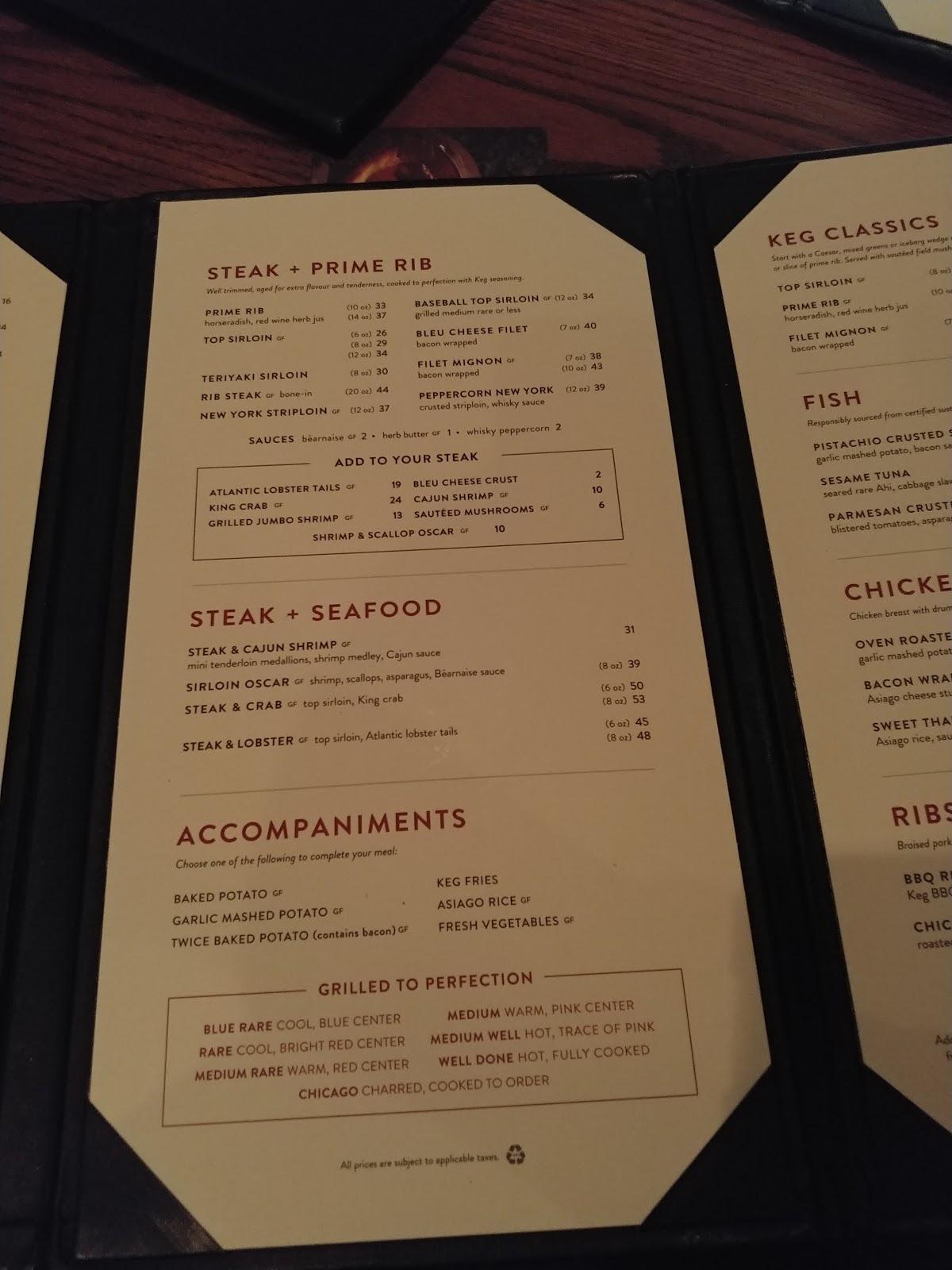 Menu au The Keg Steakhouse + Bar Red Deer, Red Deer