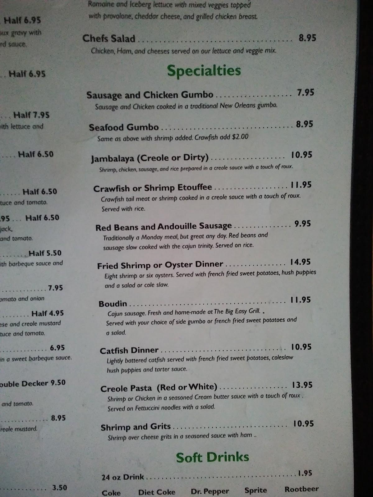 Menu at Big Easy Grill restaurant, Springfield, 3641 E Sunshine St