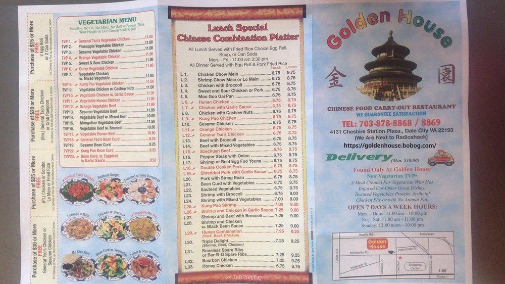 Menu at Golden House restaurant, Dale City