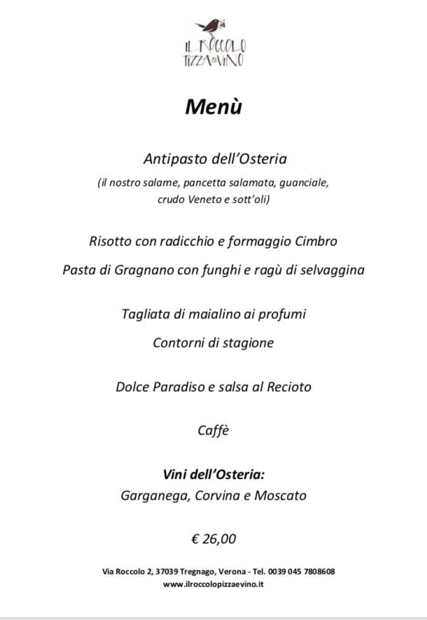 Menu at Il Roccolo Pizza e Vino restaurant, Tregnago