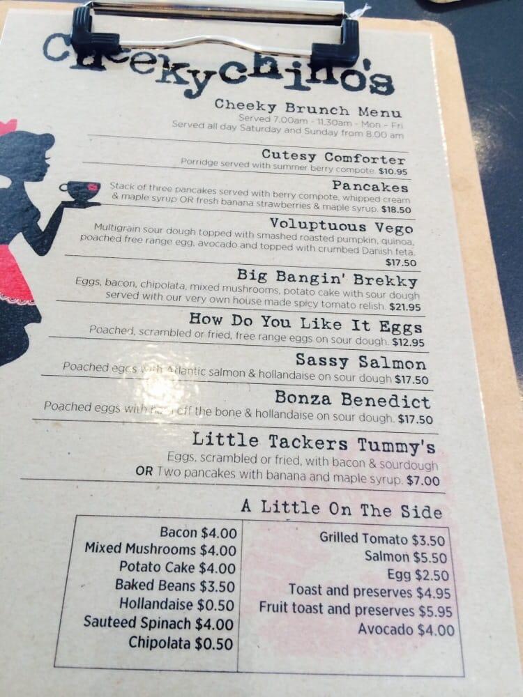 Menu at Cheeky Chinos restaurant, Stirling