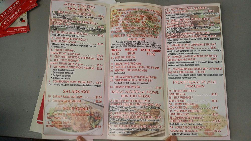 Menu at PHO BASIL Vietnamese cuisine restaurant, Wilmington