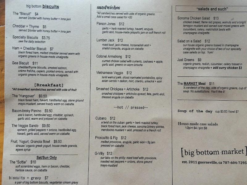 Menu at Big Bottom Market pub & bar, Guerneville